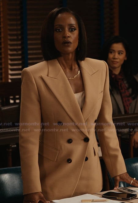 Olympia's khaki double breasted blazer on Matlock