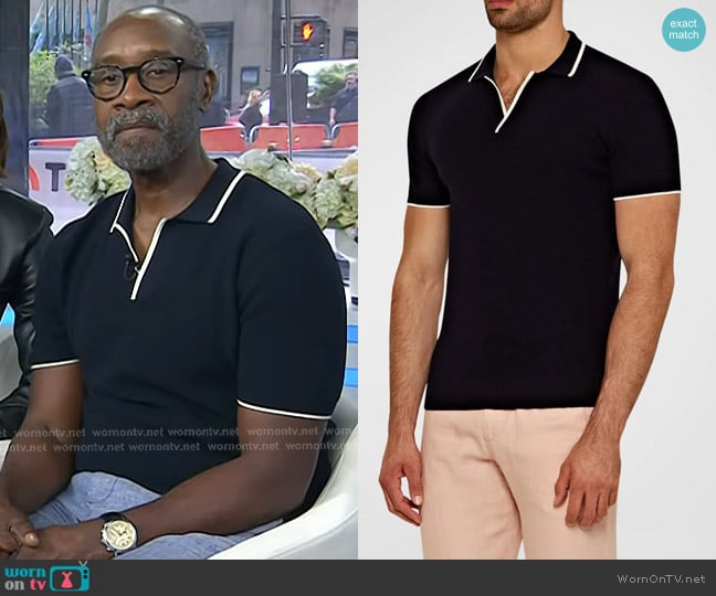 Don Cheadle’s navy contrast trim polo on Today