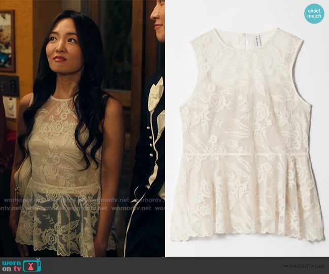 & Other Stories Lace Peplum Top worn by Jiwon Ahn ( Hojo Shin) on XO Kitty