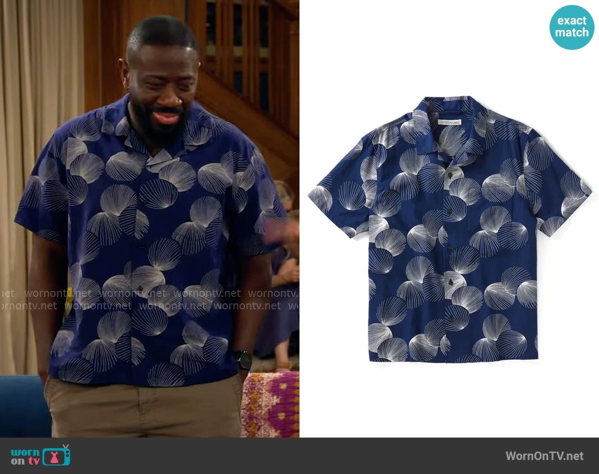 Outerknown The BBQ Shirt in Indigo Fan worn by Malcom (Sheaun McKinney) on The Neighborhood
