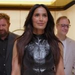 Padma’s black sleeveless leather mini dress on Americas Culinary Cup