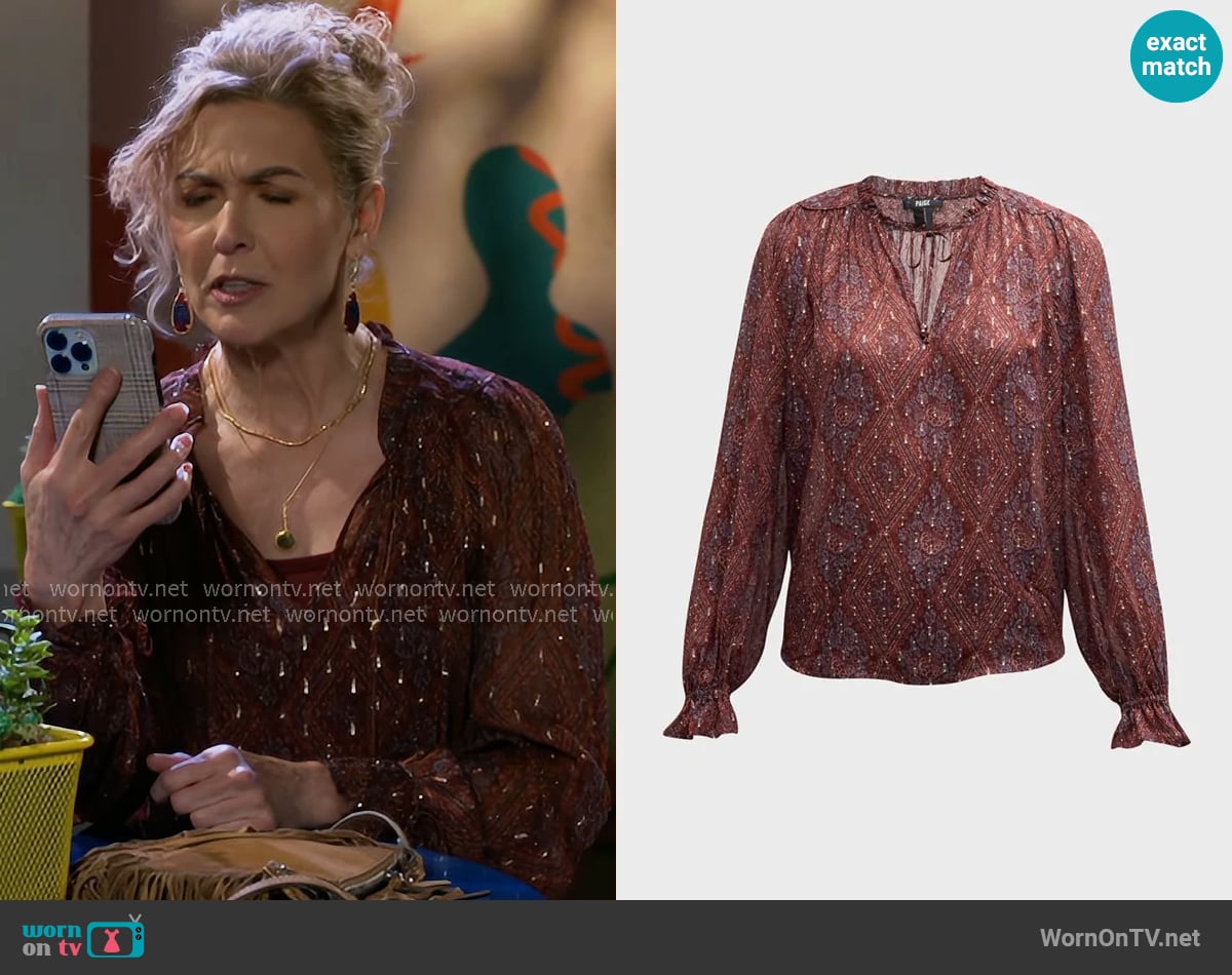 Paige Fia Blouse in Iced Slate Multi worn by Jan Morgan (Jerri Tubbs) on Beyond the Gates