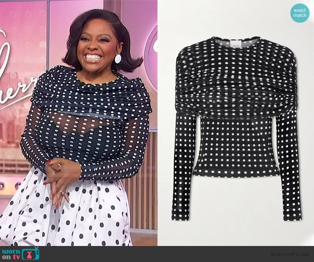 Sherri’s black mesh polka dot top on Sherri