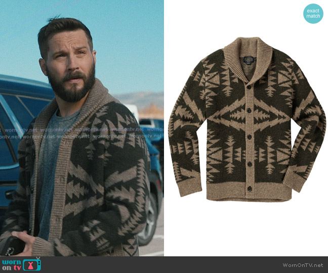 Pendleton Trapper Peak Shetland Cardigan worn by Pete Calvin (Logan Marshall-Green) on Marshals