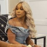 Phaedra’s denim off shoulder top on The Real Housewives of Atlanta