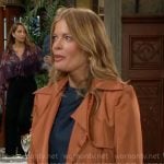 Phyllis’s orange silky trench coat on The Young and the Restless