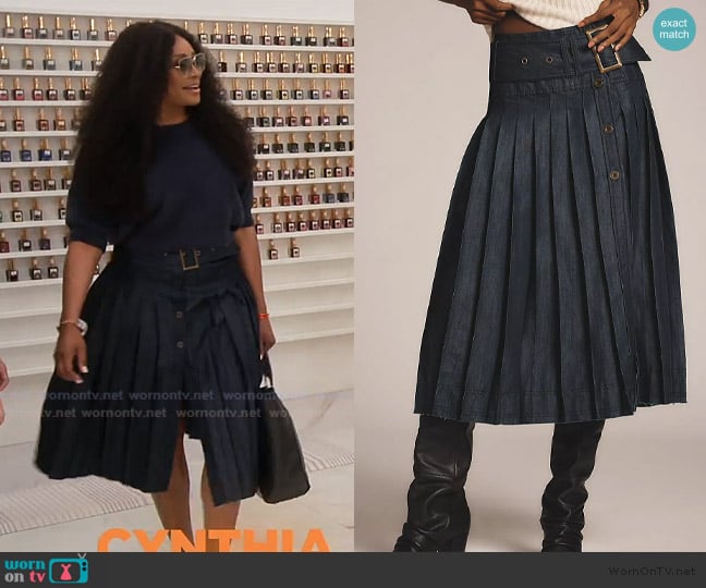 Pilcro Low-slung pleated midi skirt worn by Cynthia Bailey on The Real Housewives of Atlanta