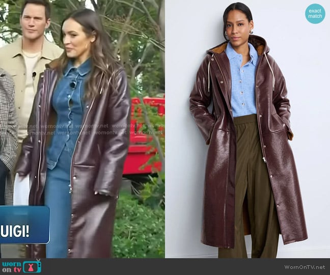 Plan C Shearling Lined Leather Hooded Coat worn by Emily Orozco on Access Hollywood