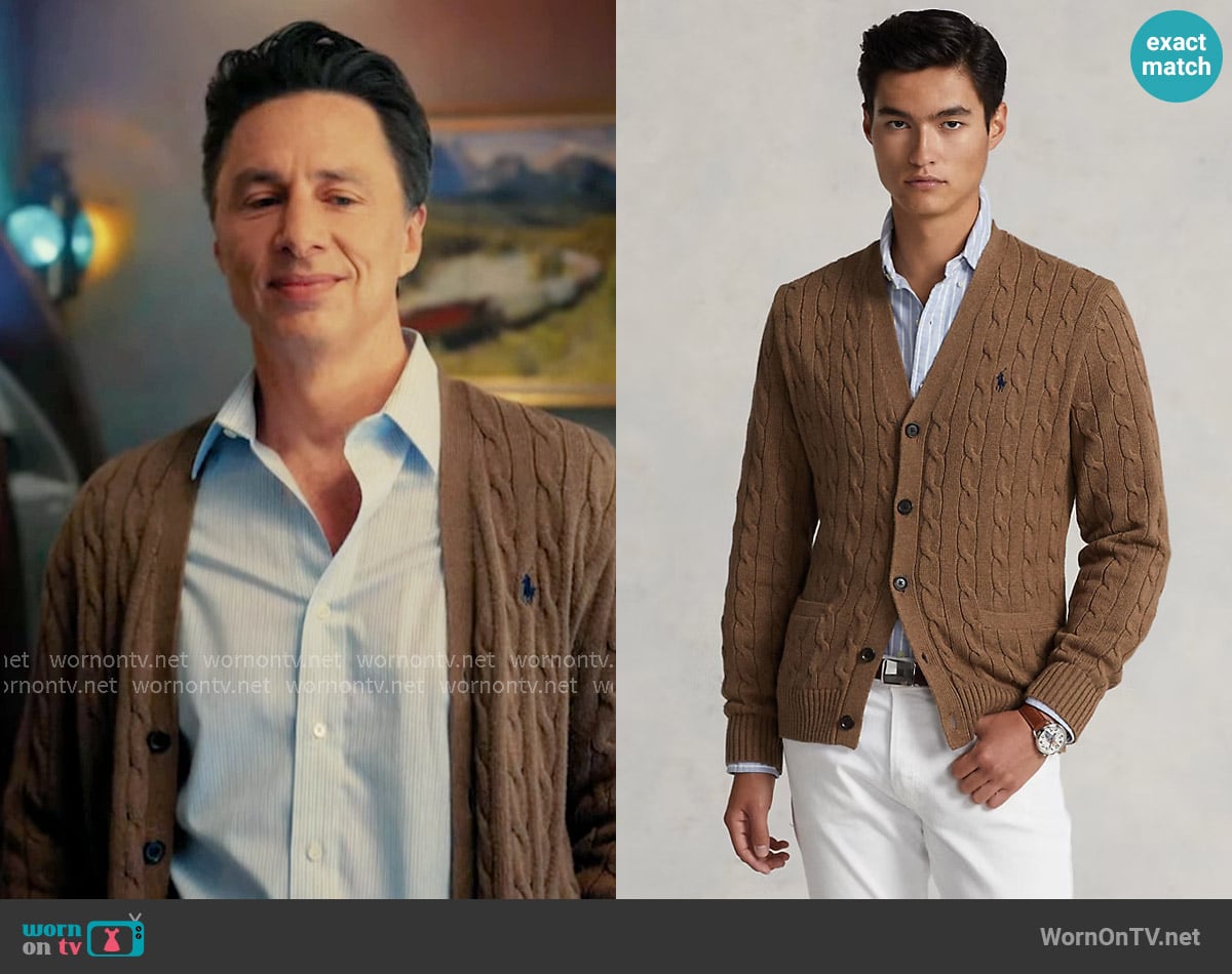 Polo Ralph Lauren Cable-Knit Cotton Cardigan in Shetland Brown Heather worn by Dr. John 'J.D.' Dorian (Zach Braff) on Scrubs