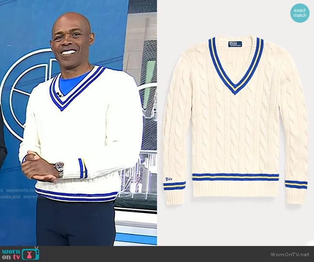 Polo Ralph Lauren Cricket Sweater in Cream Royal worn by Dr. Ian Smith on Today