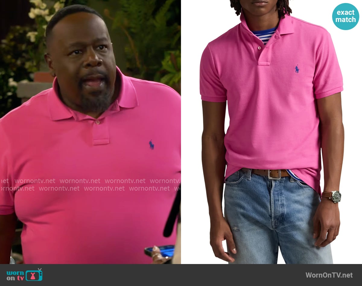 Polo Ralph Lauren The Iconic Solid Pink Cotton Piqué Polo worn by Calvin (Cedric The Entertainer) on The Neighborhood