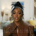 Porsha’s brown leather confessional jacket on The Real Housewives of Atlanta