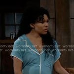Portia’s blue embroidered trim pajamas on General Hospital