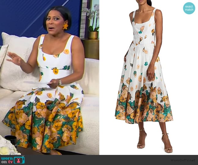 Prabal Gurung Sun Floral Corset Midi-Dress worn by Tamron Hall on Tamron Hall Show