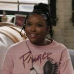 Erika’s pink prince graphic sweatshirt on Abbott Elementary