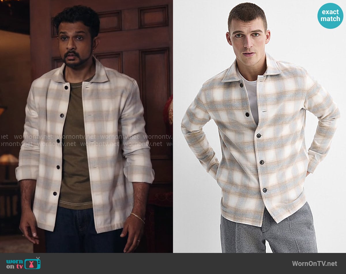 Profuomo at Simons Ombre Check Shirt worn by Jay (Utkarsh Ambudkar) on Ghosts
