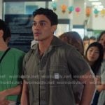 Q’s green striped shirt and shorts on XO Kitty