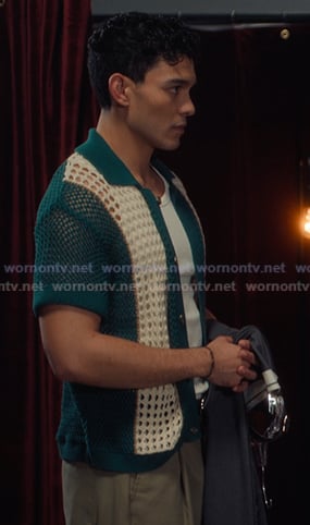 Q's green and white crochet shirt on XO Kitty