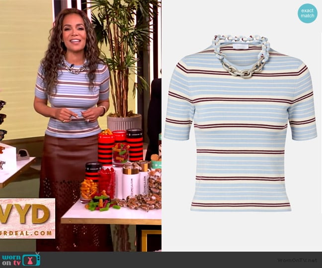 Rabanne Chain-Detailed Silk-Cotton Blend Sweater worn by Sunny Hostin on The View