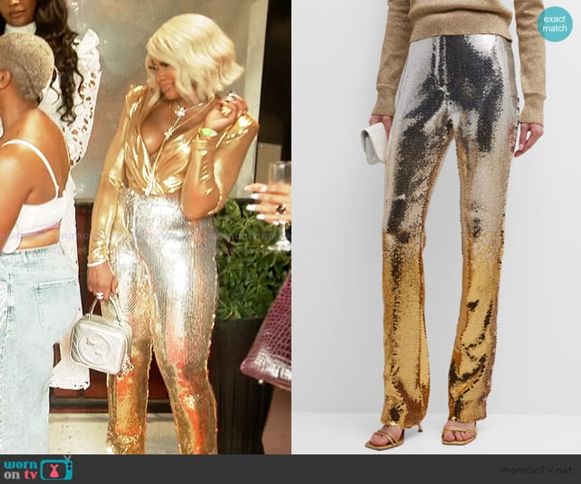 Rabanne Ombre Sequin Split-Hem Flare Pants worn by Phaedra Parks on The Real Housewives of Atlanta