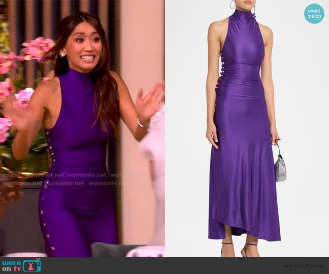 Rabanne Turtleneck Snap Draped Jersey Midi Dress worn by Brenda Song on The View