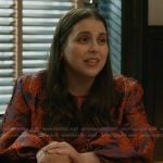 Rachel’s purple floral metallic dress on Elsbeth