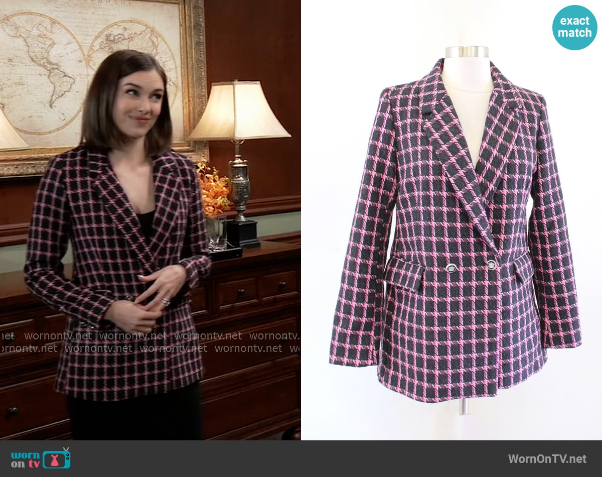 Rachel Zoe Check Plaid Blazer worn by Willow Tait (Katelyn MacMullen) on General Hospital