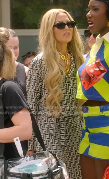 Rachel's logo print jumpsuit on The Real Housewives of Beverly Hills