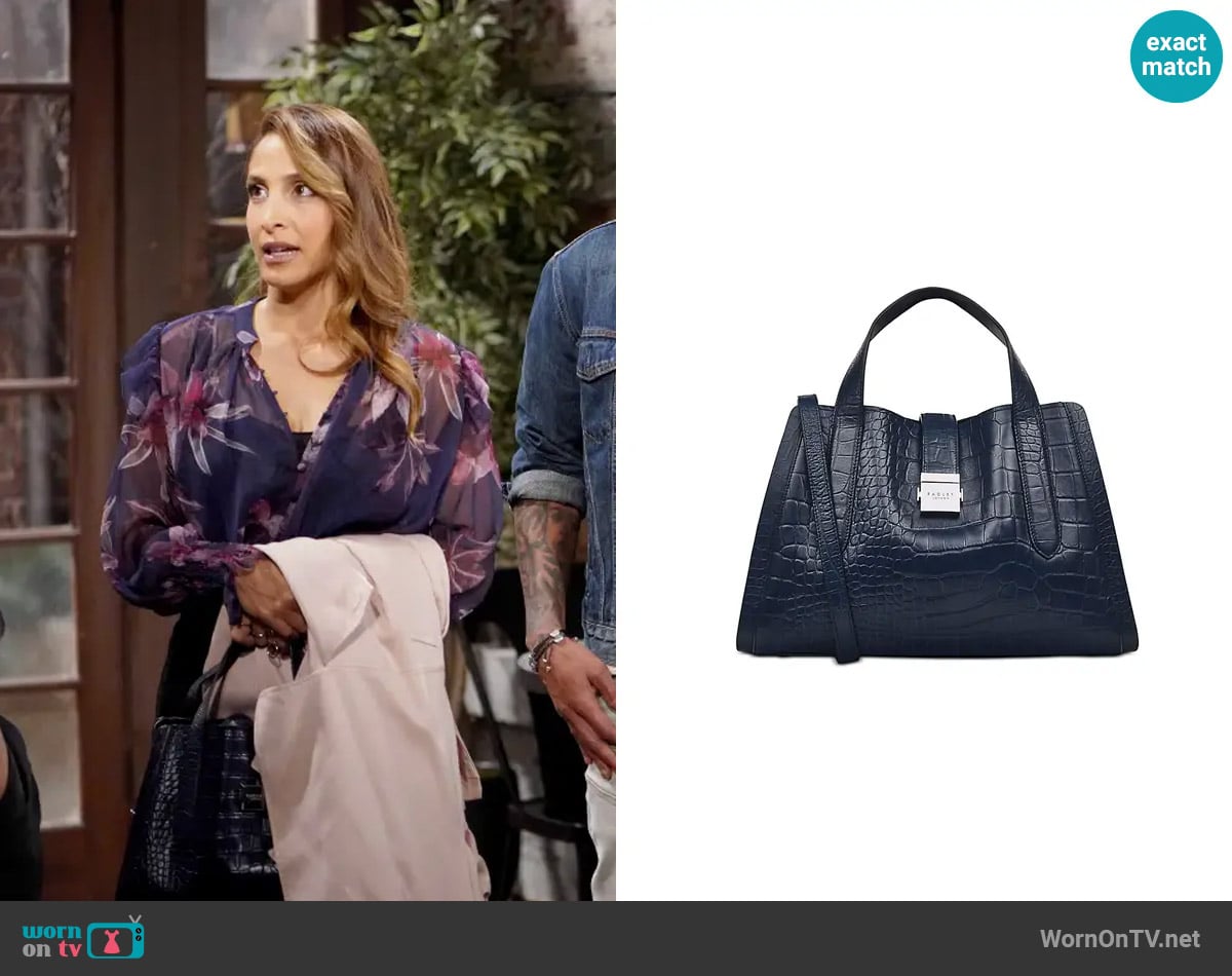 Radley London Sloane Street Croc Embossed Leather Medium Ziptop Grab Bag worn by Lily Winters (Christel Khalil) on The Young and the Restless