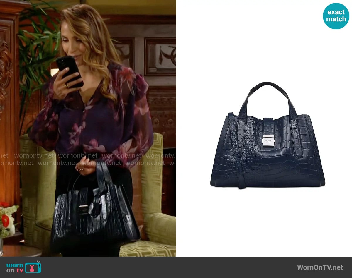 Radley London Sloane Street Croc Embossed Leather Medium Ziptop Grab Bag worn by Lily Winters (Christel Khalil) on The Young and the Restless