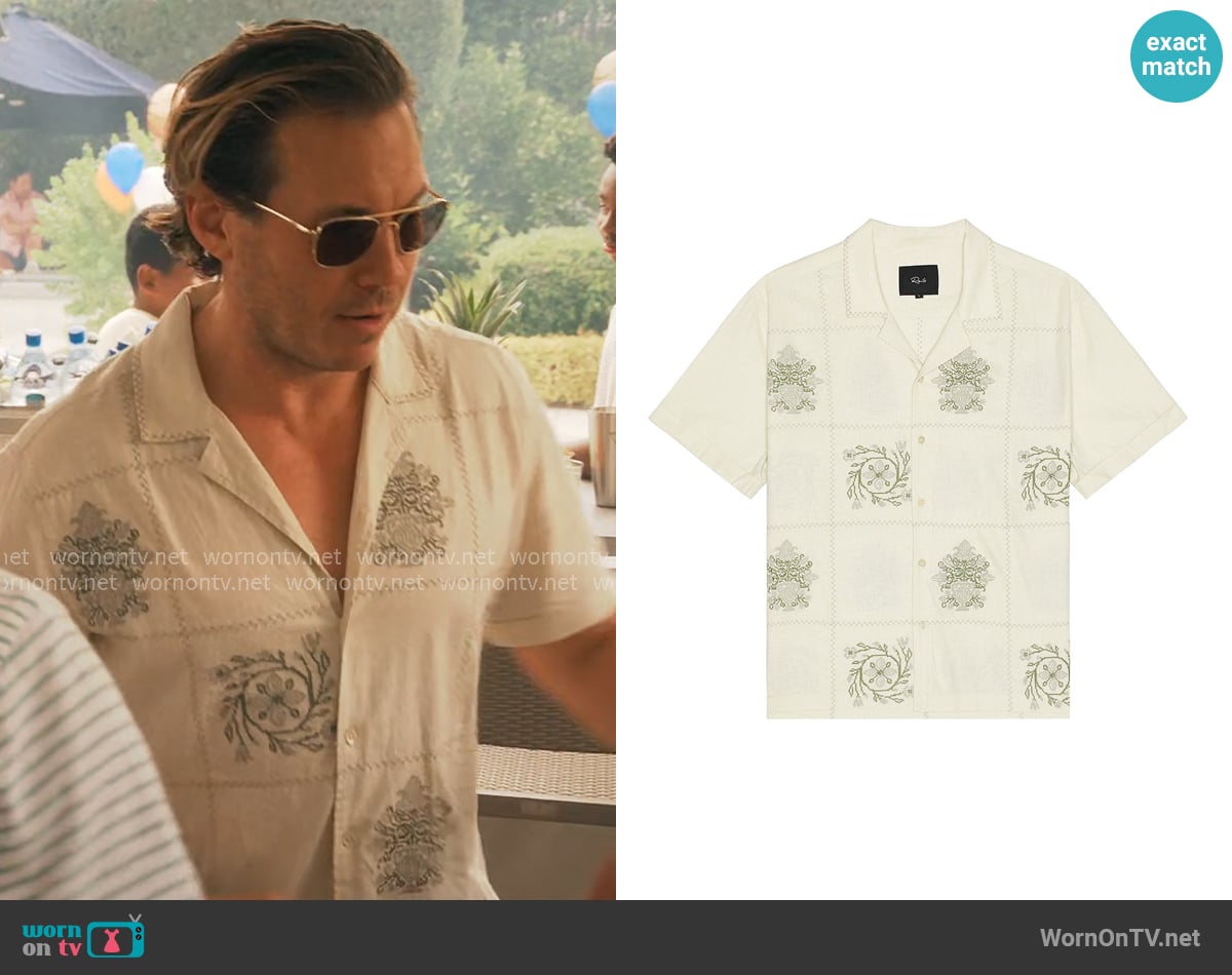 Rails Clairo shirt in Cream Quilt Squares worn by Benny Bradzackis (Ike Barinholtz) on Running Point