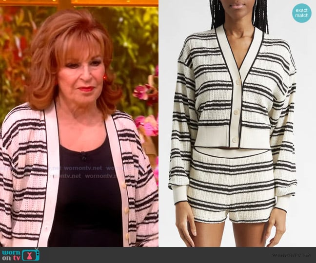 Ramy Brook Romy Stripe Crop Pointelle Cardigan worn by Joy Behar on The View