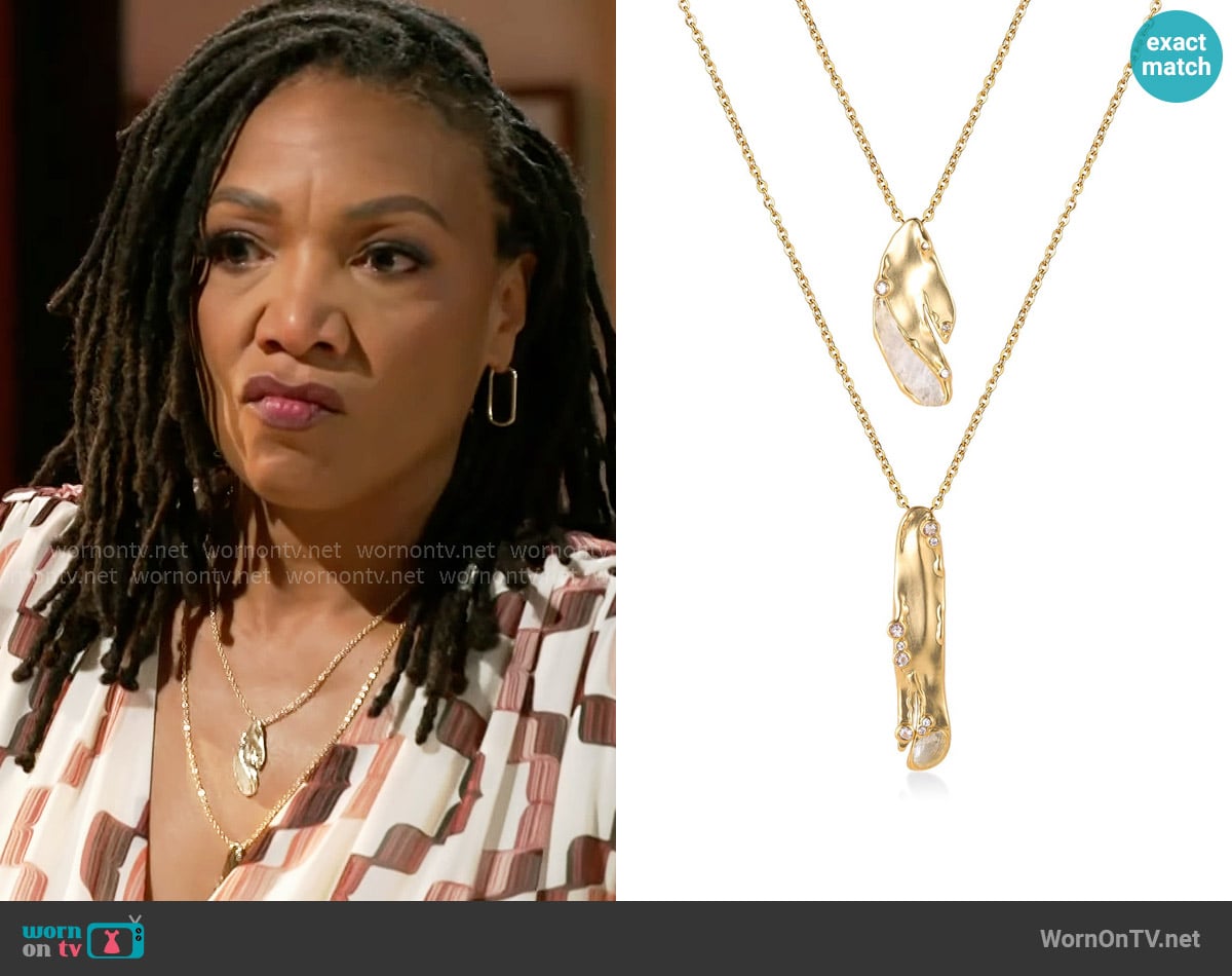 Rare Matters Jewelry Organic Double Drop Necklace Clear Quartz worn by Darlene (Monique Mosee) on Beyond the Gates