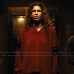 Rue's red sleeve stripe polo shirt on Euphoria