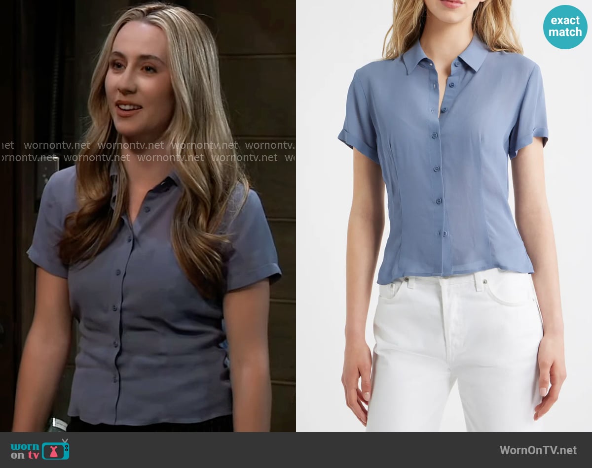 Josslyn’s blue button front top on General Hospital