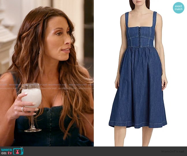 Reformation Tagliatelle Denim Midi-Dress worn by Alicia Carmody on The Real Housewives of Rhode Island