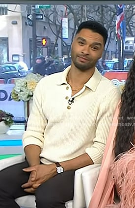 Regé-Jean Page’s ivory ribbed polo sweater on Today