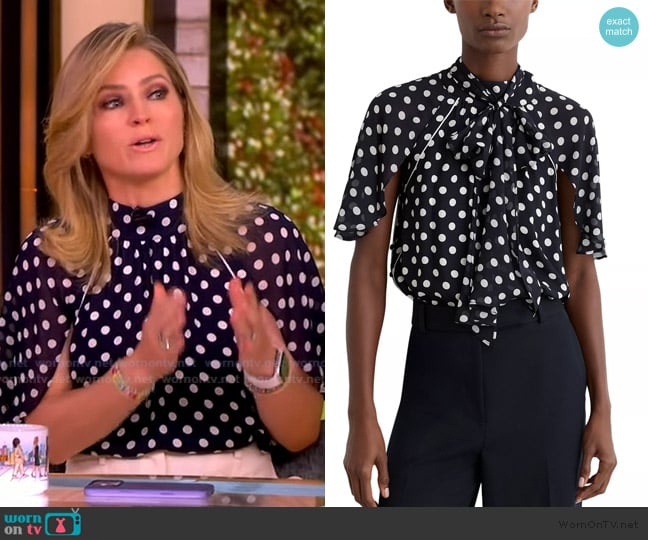 Reiss Alliana Polka Dot Printed Top worn by Sara Haines on The View
