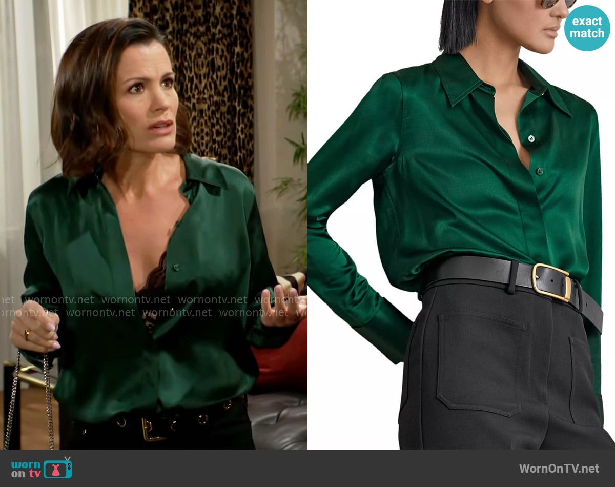 Chelsea’s green satin shirt on The Young and the Restless