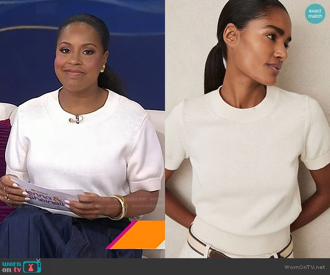 Reiss Anita Knit Crewneck Top in Ivory worn by Sheinelle Jones on Today