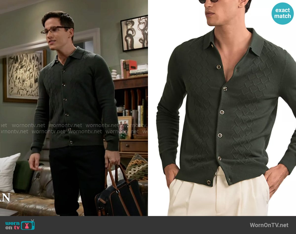 Smitty’s green collared cardigan on Beyond the Gates