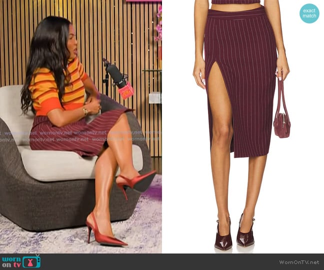 Emma Grede’s pinstripe skirt on Today