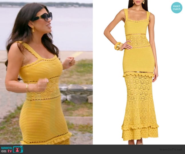 Retrofete Winona Crochet Dress worn by Jo-Ellen Tiberi on The Real Housewives of Rhode Island