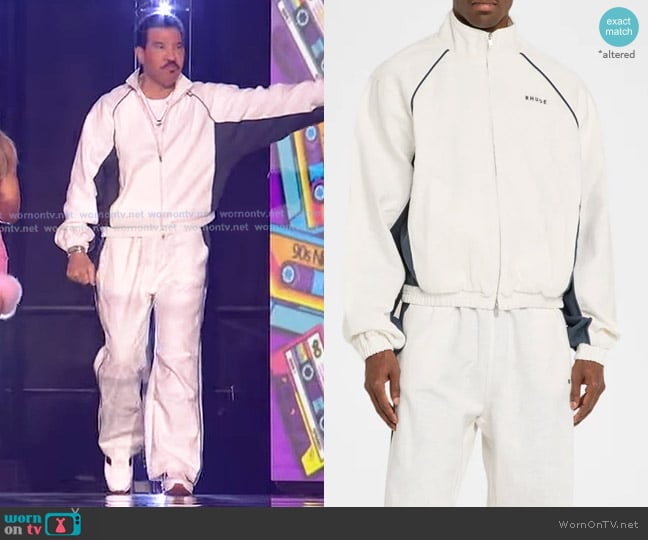 Lionel Richie’s white and navy track jacket on American Idol
