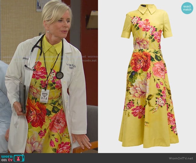 Rickie Freeman for Teri Jon Floral-Print Fit-&-Flare Shirtdress worn by Kayla Brady (Mary Beth Evans) on Days of our Lives