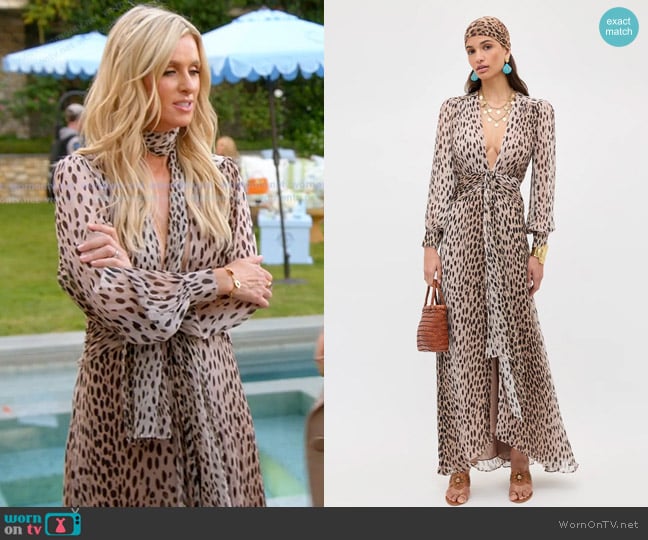 Rixo Meera Chiffon Gown in Antelope Spot Black worn by Nicky Hilton on The Real Housewives of Beverly Hills