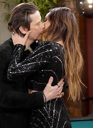 Riza’s black sequin stripe crop top and skirt set on The Young and the Restless