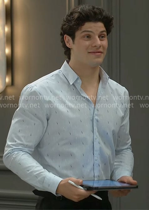 RJ’s blue patterned shirt on The Bold and the Beautiful