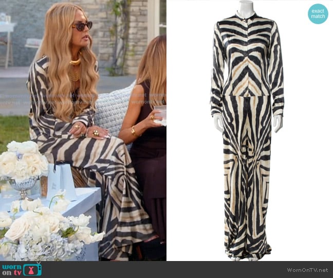 Roberto Cavalli Silk Zebra Print Jumpsuit worn by Rachel Zoe on The Real Housewives of Beverly Hills