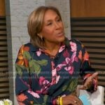Robin’s navy floral blouse and burgundy skirt on Good Morning America